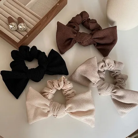 Elegante Elastico per Capelli con Grande Fiocco in Tessuto a Nido d'Ape Scrunchie Francese per Donna Accessori Capelli