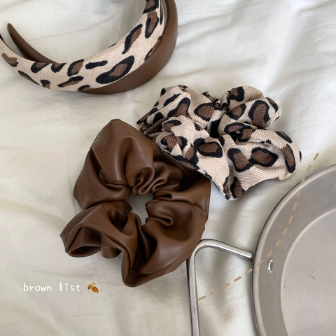 Ensemble de Choucou Rétro Imprimé Léopard Marron Kaki Bandeau en Tissu Mode Élastiques Cheveux Élégants Pour Femmes Accessoires Quotidien