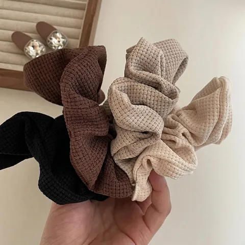 French Style Waffle Weave Cotton Linen Hair Scrunchies For Women Autumn Winter Large Elastic Fabric Hair Ties Accessories