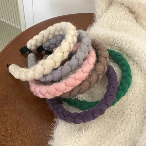 Retro Solid Color Twisted Braid Knitted Headband Soft Yarn Padded Hair Band Fashion Winter Autumn Hair Accessories For Women