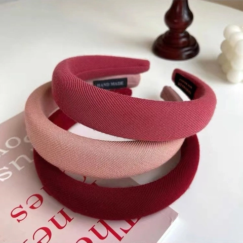Korean Style Padded Sponge Headband Retro Solid Color Twill Fabric Wide Hairband Elegant High Top Hair Hoop Women Accessory