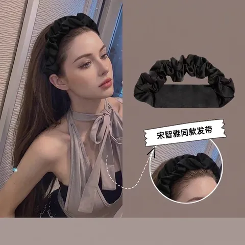 Vintage Satin Pleated Headband For Women High Skull Top Hairband Elegant Solid Color Retro Hair Accessories Daily Headwear