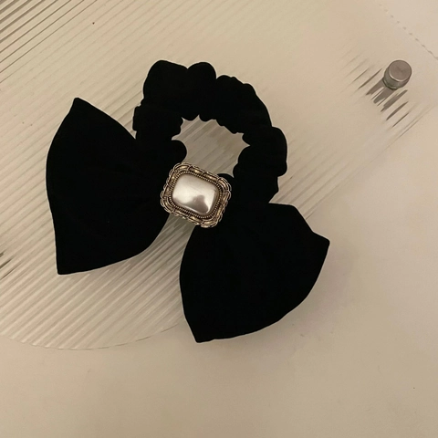 Fermaglio per Capelli con Fiocco in Velluto Nero Vintage Francese Elegante Forcina in Tessuto Floccato con Perla Artificial d'Imitazione Donna