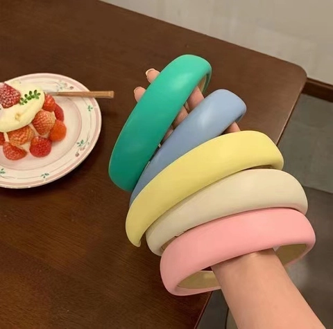 Women Fashion Padded Sponge Headband PU Leather Wide Side Retro Hairband Solid Color Macaron Sweet Hair Accessory