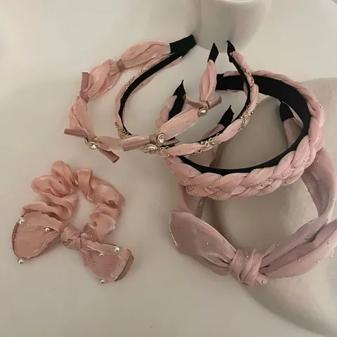 Diadema con Lazo Rosa de Estilo Francés para Mujer Elegante Perla Artificial Diamantes de Imitación Diadema Ancha Accesorios para el Cabello