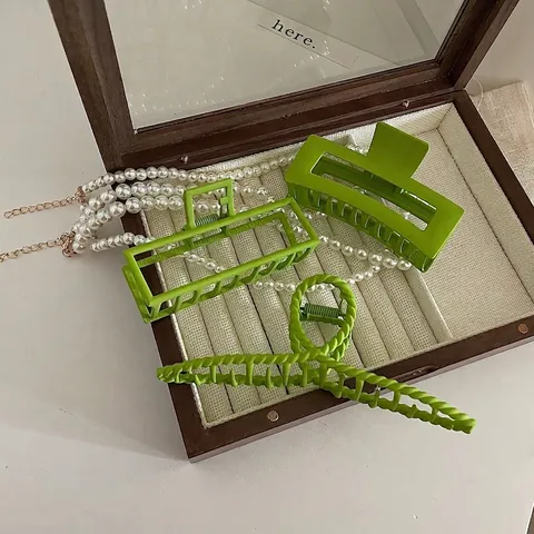 Stile Coreano Molletta per Capelli Grande in Metallo Verde Geometrico Quadrato Opaco Galvanizzato Accessori per Capelli Donna