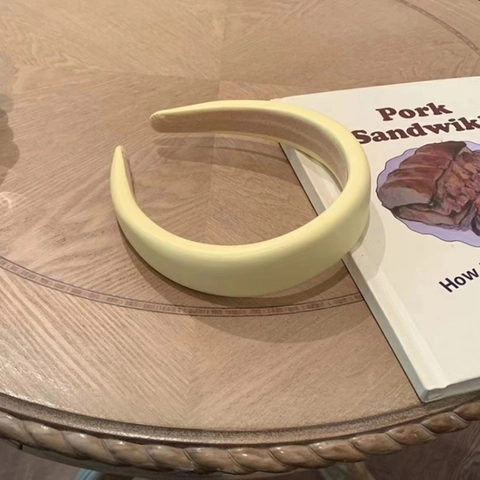 Women Fashion Padded Sponge Headband PU Leather Wide Side Retro Hairband Solid Color Macaron Sweet Hair Accessory