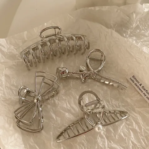 Pinza per Capelli in Lega di Metallo Argento per Donna Minimalista Grande Geometrico Fermaglio Antiscivolo Elegante Accessori