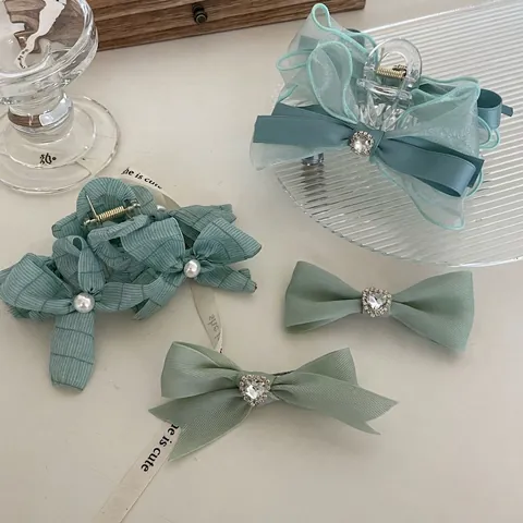 Haarschmuck Im Koreanischen Stil Mintgrüne Schleife Haarklammer Elegante Organza Schleife Mit Strass Künstlicher Perle Für Damen