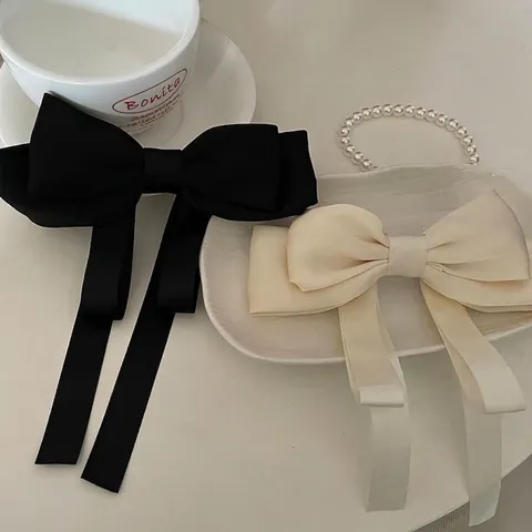 Pinza para el Cabello con Lazo de Satén Grande de Estilo Francés con Cinta Larga Elegante Pinza de Resorte de Color Sólido Accesorio