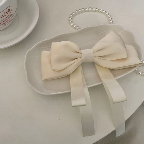Pinza para el Cabello con Lazo de Satén Grande de Estilo Francés con Cinta Larga Elegante Pinza de Resorte de Color Sólido Accesorio