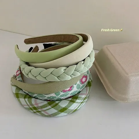 Serre-tête Rembourré en Éponge Vert Style INS Coréen Pour Femmes Bandeau en Tissu Tressé Vintage Accessoires de Cheveux Mode