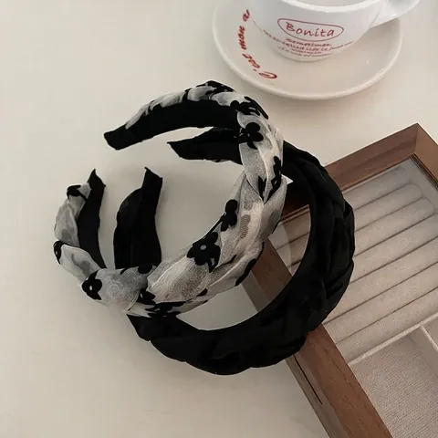 Französischer Vintage Gaze Blume Verdrehter Haarreif Eleganter Netz Geflochtener Haarreif Ästhetisches Stoff Haar Accessoires Damen Alltag Schmuck