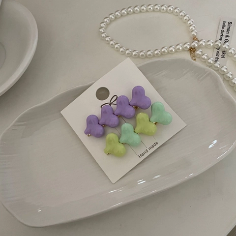 Korean Sweet Heart Acrylic Hair Clip Set Macaron Gradient Color Duckbill Clips Cute Girl Bangs Side Pins Hair Accessories