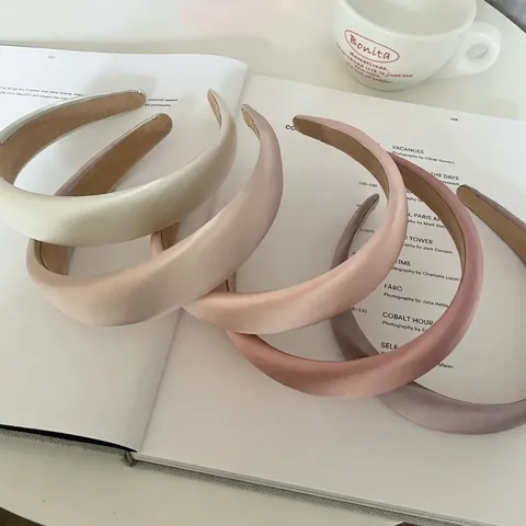 Women Wide Sponge Padded Headband Glossy Satin Morandi Solid Color Fashion Hairband Accessories For Daily Styling