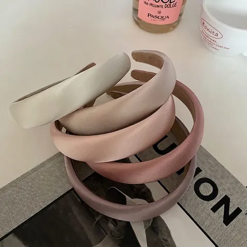 Women Wide Sponge Padded Headband Glossy Satin Morandi Solid Color Fashion Hairband Accessories For Daily Styling