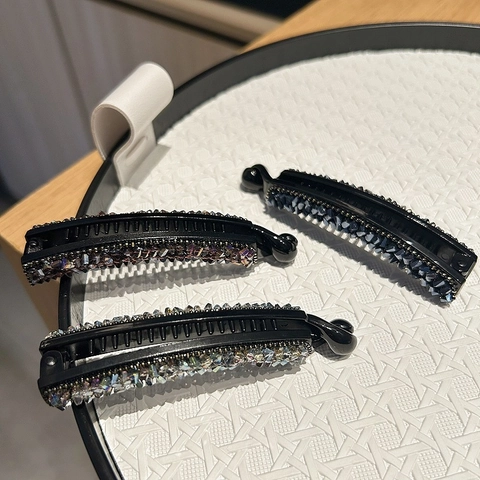 Luxury High Sense Shiny Rhinestone Banana Hair Clip Elegant Vertical Ponytail Holder Women Vintage Hair Accessories