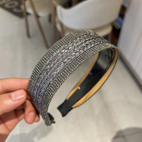 Diadema Ancha Tejida con Strass de Lujo Vintage para Mujer Elegante Banda para el Cabello con Trenza Brillante Accesorios para el Pelo