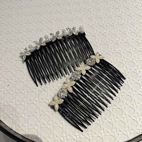 Peine para el Cabello Elegante de Plástico Negro Flor de Diamantes de Imitación Perla Artificial de Imitación Accesorios para el Cabello