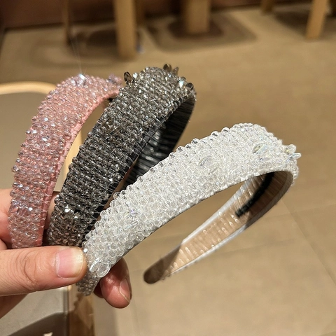 Luxury Baroque Handmade Crystal Beaded Wide Headband For Women Sparkly Rhinestone Hair Hoop Wedding Party Fashion Hair Accessory