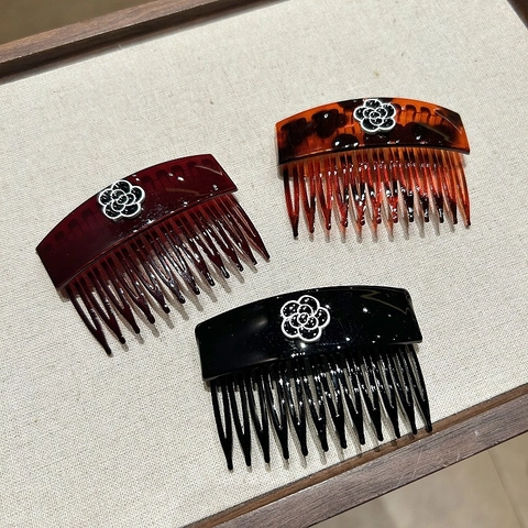 Elegant Camellia Acrylic Hair Comb For Women Vintage Floral Side Comb Rhinestone Hair Clip Fashion Hair Accessories