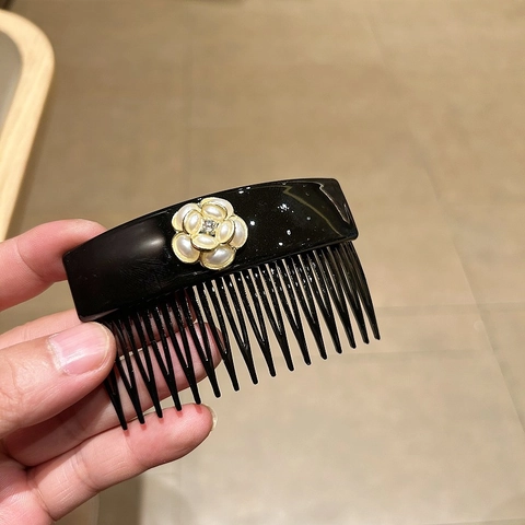 Vintage Camellia Resin PC Hair Comb With Rhinestone Artificial Pearl For Women Korean Style Lazy Hair Fork Accessory