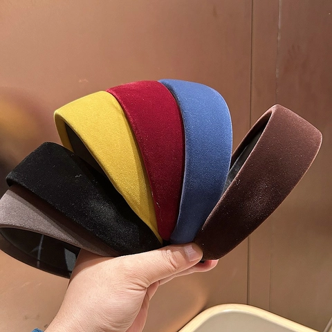 Fall Winter Vintage Solid Velvet Padded Headband Korean Wide Version Thick Velvet Hairband Fashion Hair Accessories Women