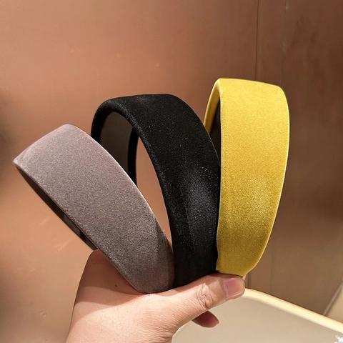 Fall Winter Vintage Solid Velvet Padded Headband Korean Wide Version Thick Velvet Hairband Fashion Hair Accessories Women