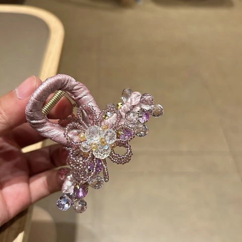 Pinza para el Pelo con Flores de Cristal Artificial Estilo Coreano Elegante Accesorio para el Cabello Hecho a Mano Mujer