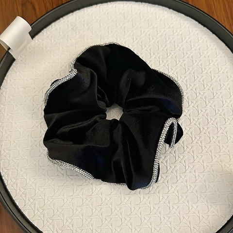 Eleganter Schwarzer Samt Haarschmuck Set Mit Strasskante Für Damen Koreanischen Stil Große Scrunchie Dreieck Haarkralle