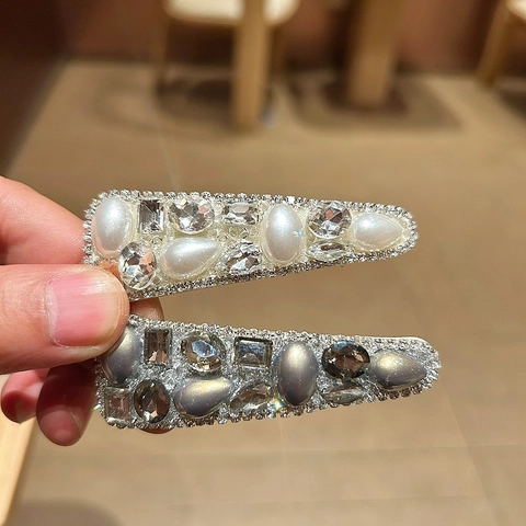 Fermaglio per Capelli in Lega con Perle Artificiali e Strass Stile Coreano Elegante Clip BB Fatta a Mano per Donna
