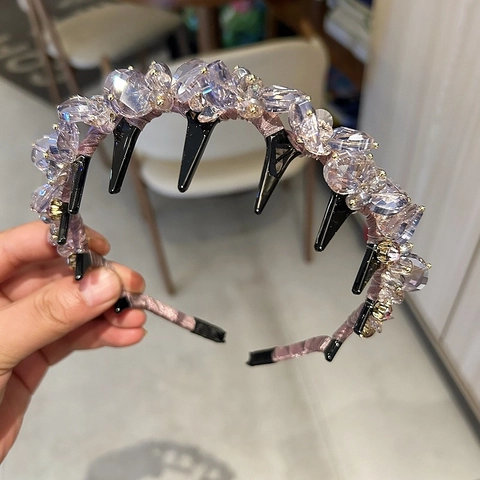 Cerchietto di Lusso con Perline di Cristallo Artificiale Con Denti a Pettine Cerchietto Antiscivolo Avvolto in Tessuto per Donna Accessori Capelli