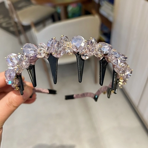 Cerchietto di Lusso con Perline di Cristallo Artificiale Con Denti a Pettine Cerchietto Antiscivolo Avvolto in Tessuto per Donna Accessori Capelli