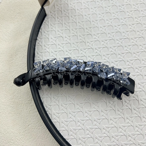 Elegant Banana Hair Clip With Artificial Crystal Embellishments Large Geometric Hair Claw For Women Daily Commute Hair Jewelry