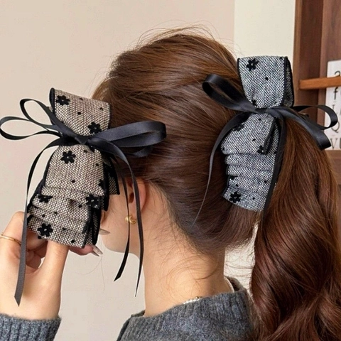 Pinza de Banana con Lazo de Varias Capas Estilo Coreano Tela Floral Clip Vertical para Coleta Accesorios para el Cabello Elegantes