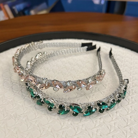 Cerchietto Sottile con Foglia di Strass per Donna Elegante Fascia per Capelli in Metallo con Cristallo Minimalista Accessori per Matrimonio Festa