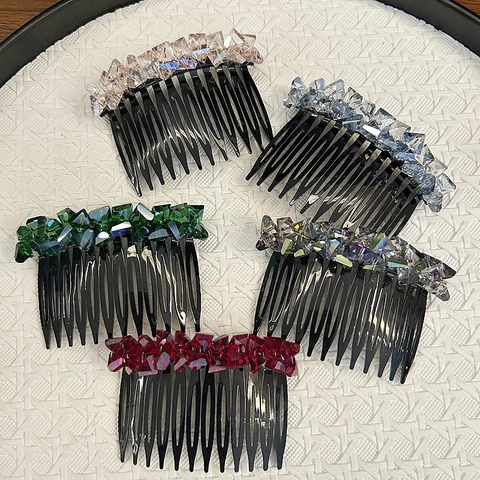 Peine de Cabello de Aleación y Cristal Artificial Vintage para Mujer Accesorios de Cabello Geométricos con Strass para Boda Banquete