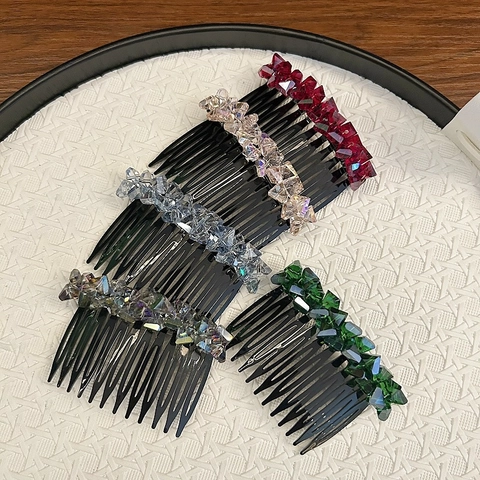 Peine de Cabello de Aleación y Cristal Artificial Vintage para Mujer Accesorios de Cabello Geométricos con Strass para Boda Banquete