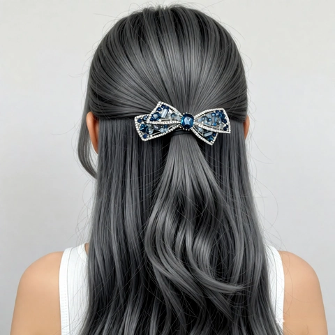 Pinza de Pelo de Lazo Estilo Coreano Elegante Aleación Diamante de Imitación Cristal Clip de Resorte Accesorios para el Cabello Mujer