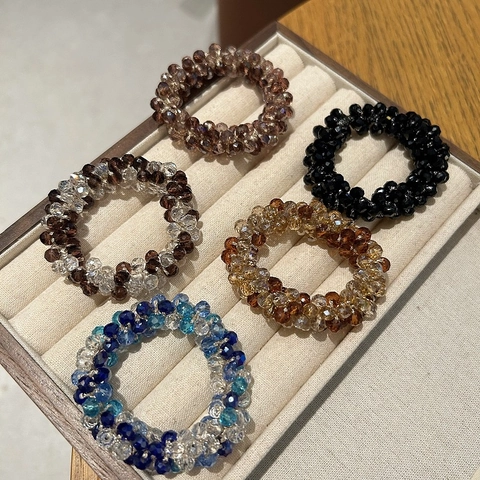 Koreanisch Temperament Künstlicher Kristall Perlen Haargummi Exquisite Facettierte Glasperlen Haaring Pferdeschwanz Elastisches Gummiband Haarschmuck