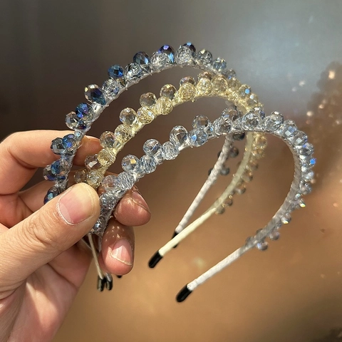 Diadema de Perlas de Cristal Artificial de Lujo Hecha a Mano para Mujer Estilo Coreano Diadema para Cabello Boda Fiesta Accesorios de Moda