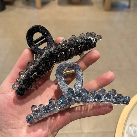 Eleganter Großer Perlen Haarkralle Künstlicher Kristall Stoff Umwickelt Haarklammer Für Damen Hochglanz Haarschmuck