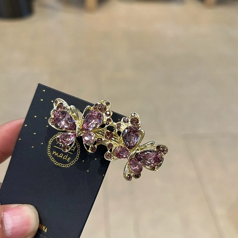 Pinza para el Cabello Doble Mariposa Estilo Coreano para Mujer Moda Strass Clip de Resorte Aleación Chapada en Oro Accesorios para el Cabello