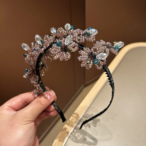 Handgefertigt Perlen Strass Blume Haarreif Elegant Lila Floral Stirnband Für Damen Mode Koreanischen Stil Haar Accessoires