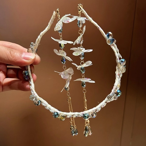 Cerchietto con Nappine in Cristallo Artificiale in Stile Francese Elegante a Forma di Fiore Fatto a Mano per Donna