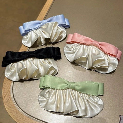 Elegante Molletta per Capelli con Fiocco in Raso Plissettato Stile Coreano per Donna Fatto a Mano Dolce Clip a Molla Accessori