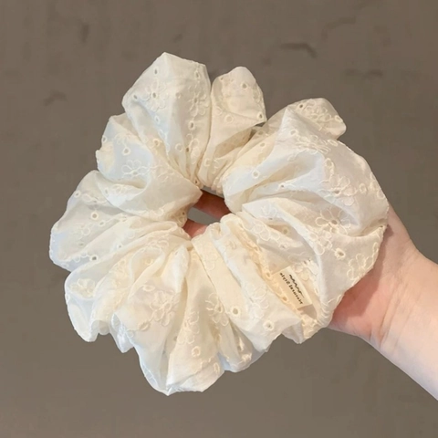 Damen Großer Stoff Haargummi Koreanisch Süß Lochstickerei Rüschenkante Haargummi Eleganter Schleifen Blumen Pferdeschwanz Halter Mode Kopfschmuck Accessoire
