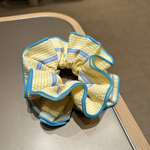 Korean Style Fresh Cotton Fabric Striped Large Scrunchie Handmade Contrast Edge Hair Tie Ponytail Holder For Women