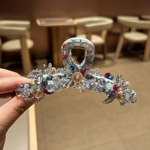 Molletta a Artiglio per Capelli in Cristallo Fiore Coreano Fatto a Mano Elegante in Tessuto Floreale per Donna