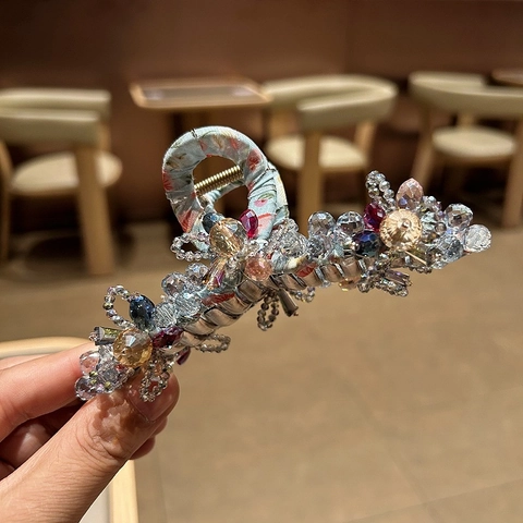 Molletta a Artiglio per Capelli in Cristallo Fiore Coreano Fatto a Mano Elegante in Tessuto Floreale per Donna